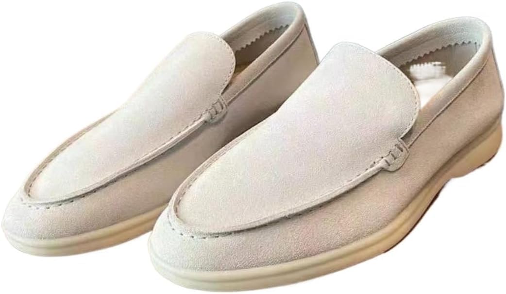 

Мужские замшевые лоферы-мокасины без шнурков для лета, легкие и дышащие, плоские повседневные туфли, прогулок и оксфорды Eimeinuosy, бежевый