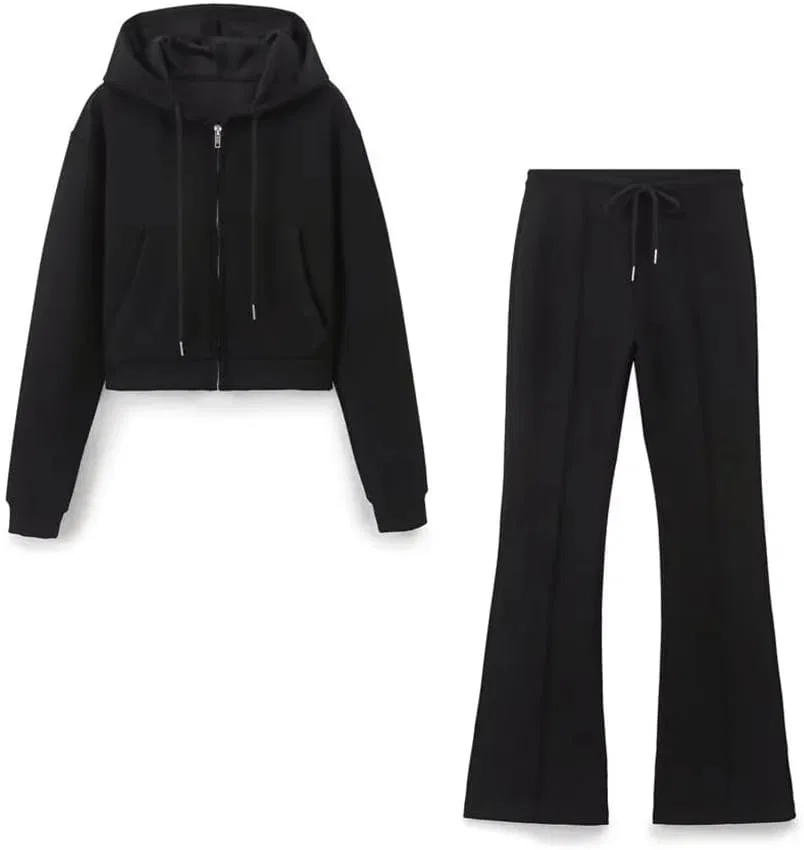 Спортивный костюм с капюшоном и молнией, женский, Black