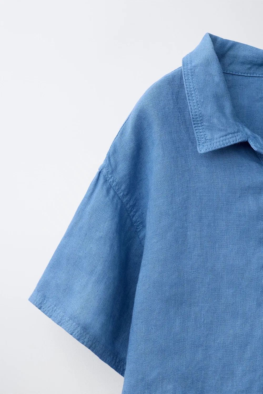 Поло из 100% льна ZARA, Ecru/Blue — фото 4