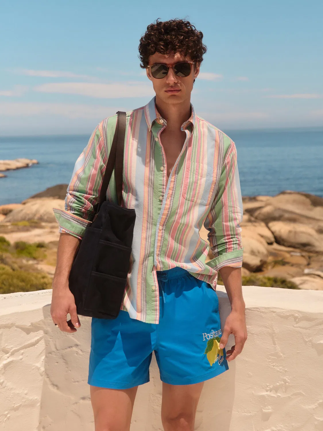 Плавки с принтом и вышивкой, 5 дюймов Next, Blue Positano — фото 3