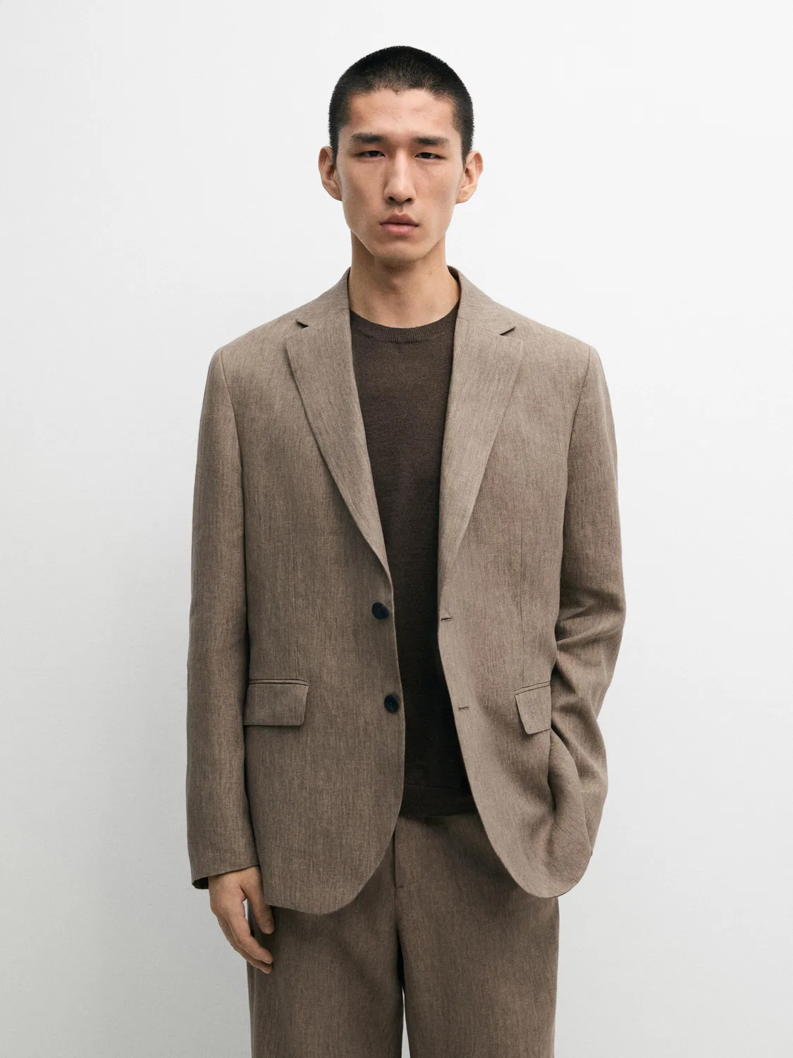 Блейзер из 100% льна Massimo Dutti, Ochre — фото 2