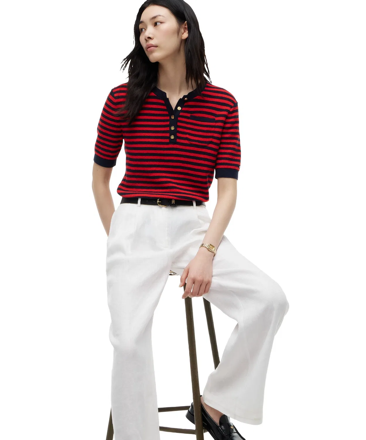 Женский топ-поло с коротким рукавом Gold Button Short Sleeve TOMMY HILFIGER, Multi — фото 3