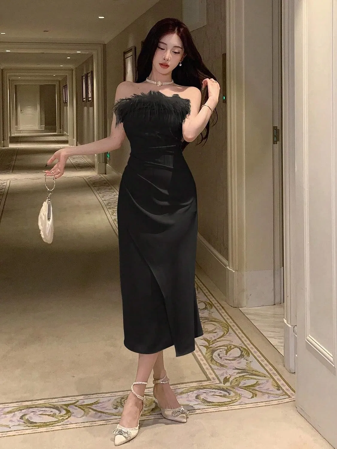 Женское облегающее платье миди с цветовыми блоками, Black — фото 4