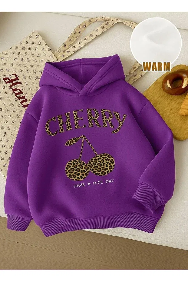 Детское худи для девочек с принтом Chery Leopard Printed Benroma, Purple