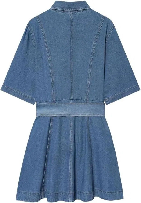 Женское платье из денима с воротником-стойкой, Casual Dress, Blue — фото 2