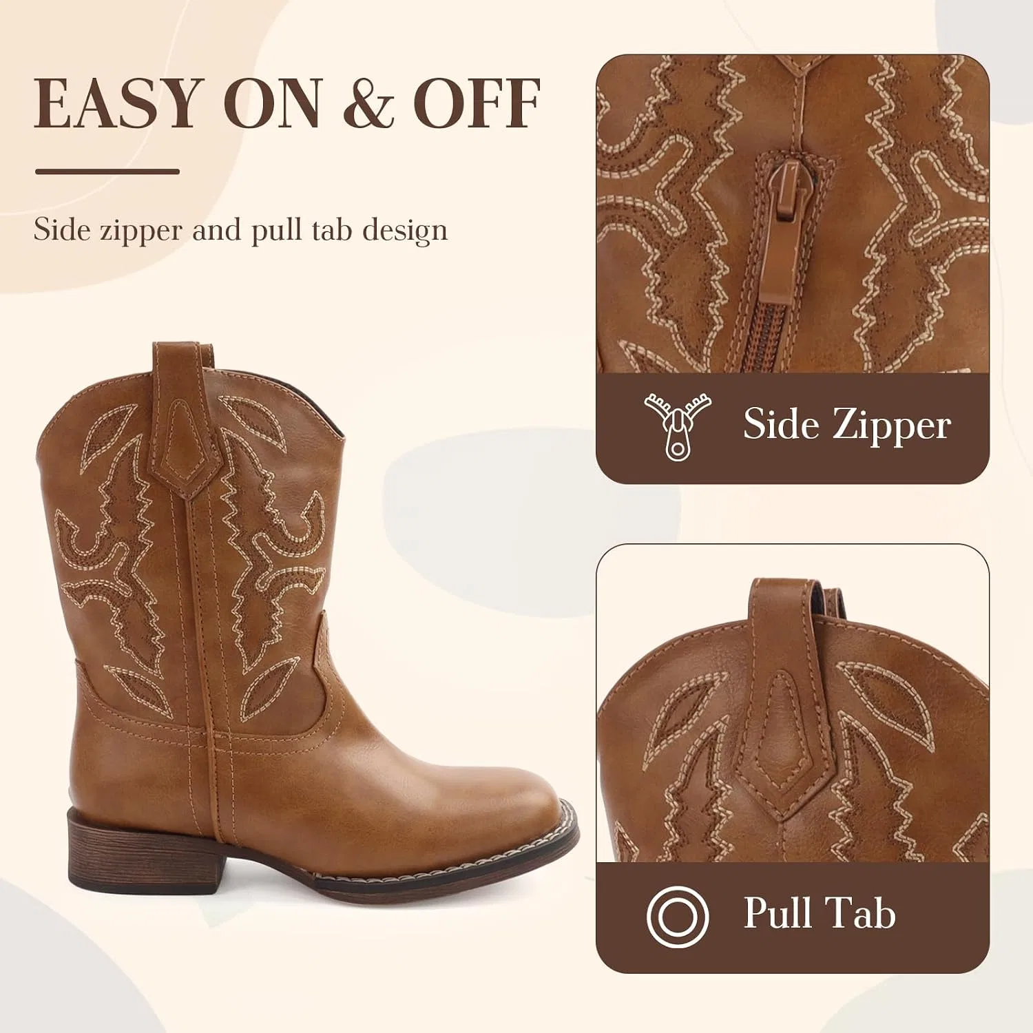 Детские сапоги для девочек с вышивкой Cowgirl Boots Wulubaba, Brown — фото 3