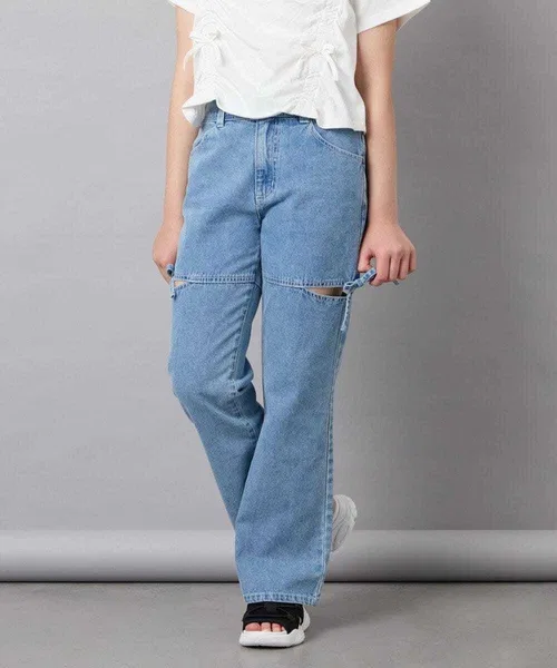 Детские брюки-флейм с разрезом и бантом, модель Slit Ribbon Flare Denim, a.v.v, Dark Indigo Blue — фото 3