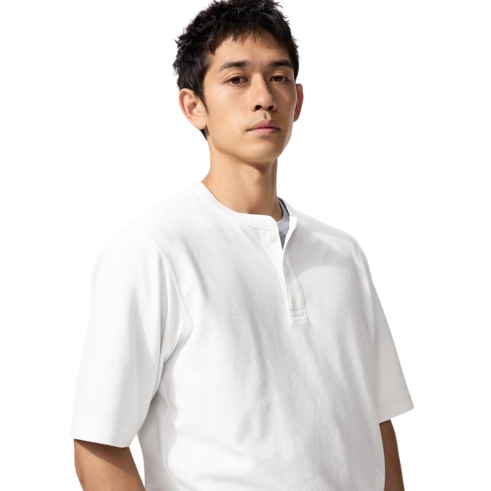 Футболка Uniqlo Dry Waffle Henley Neck Unisex, 00 белый
