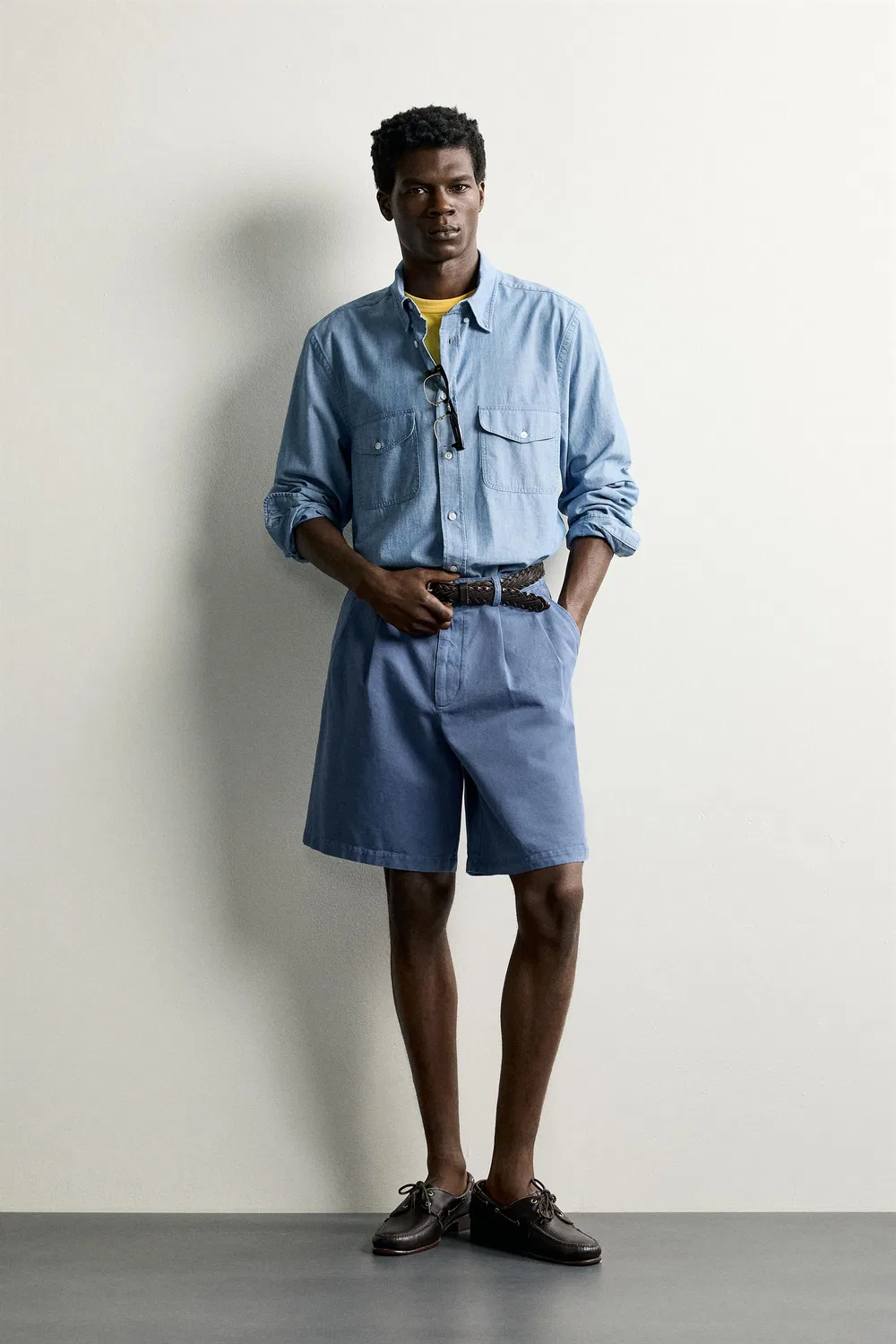Плиссированные шорты-бермуды стандартного кроя ZARA, Blue