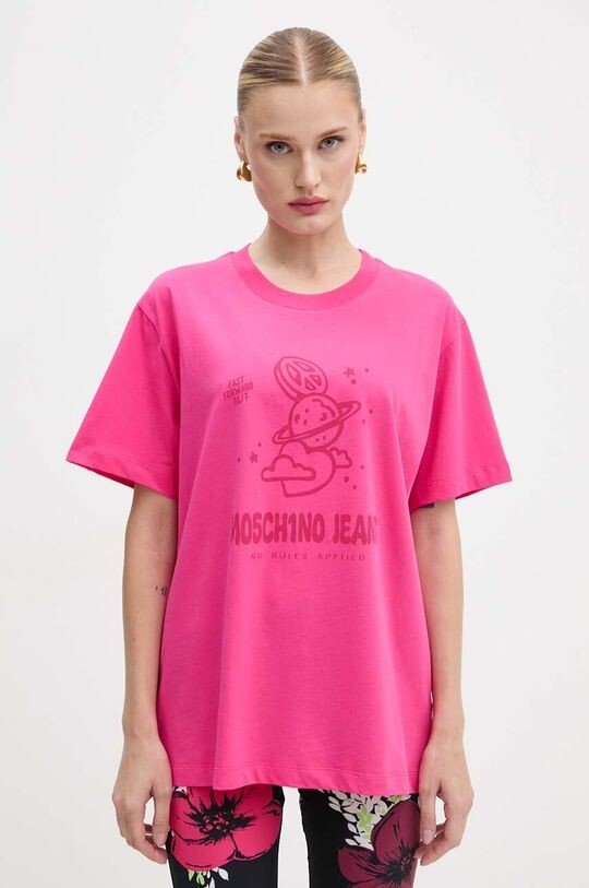 

Хлопковая футболка Moschino Jeans, розовый