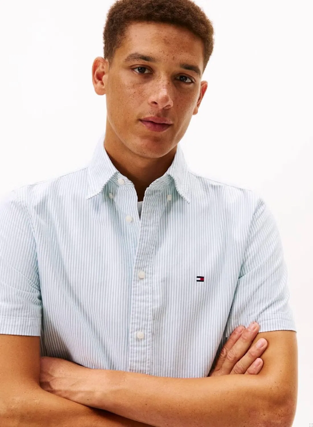 Рубашка с коротким рукавом в полоску Heritage Oxford Tommy Hilfiger, синий