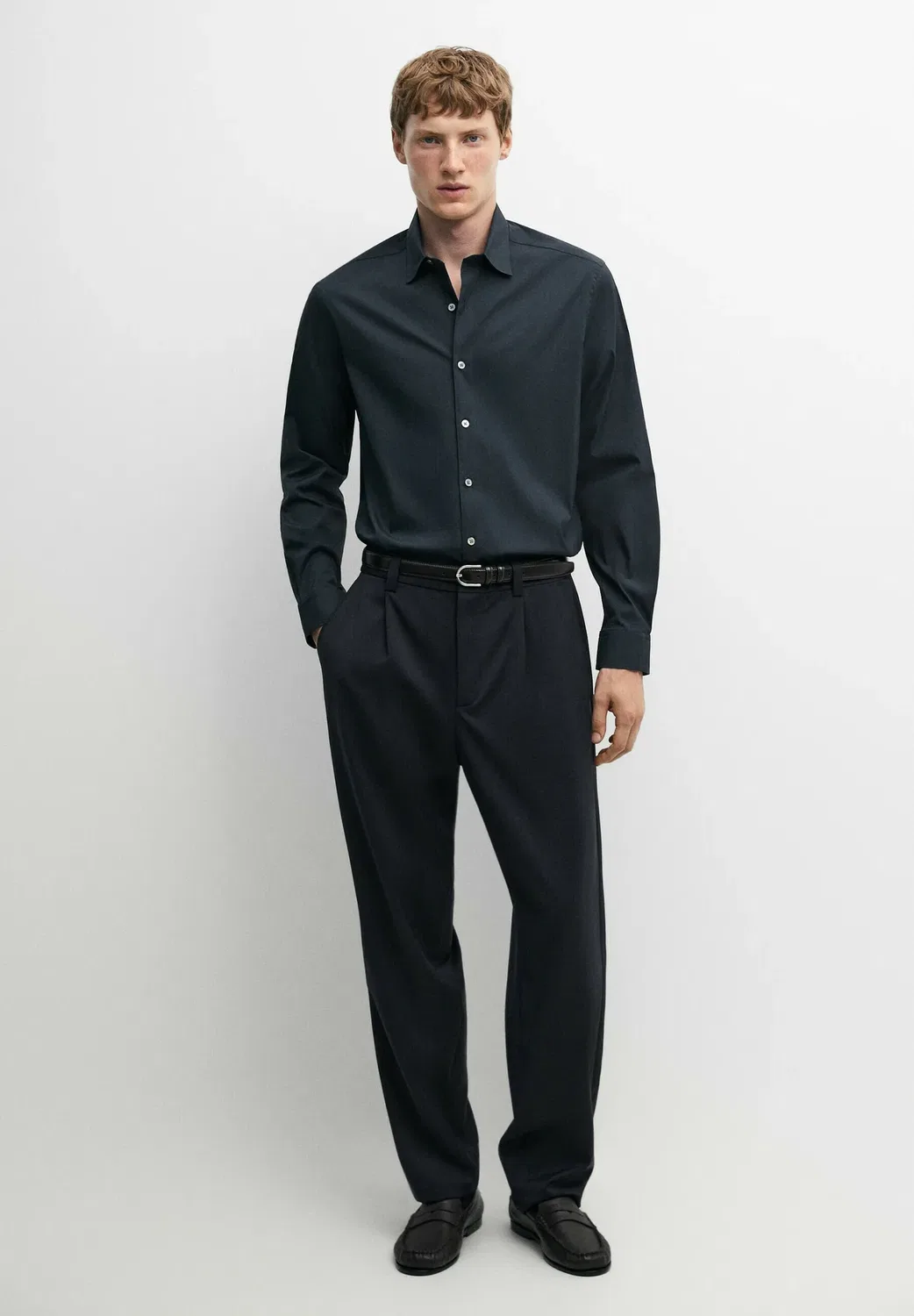 Классическая рубашка Massimo Dutti, Mottled Dark Blue — фото 2
