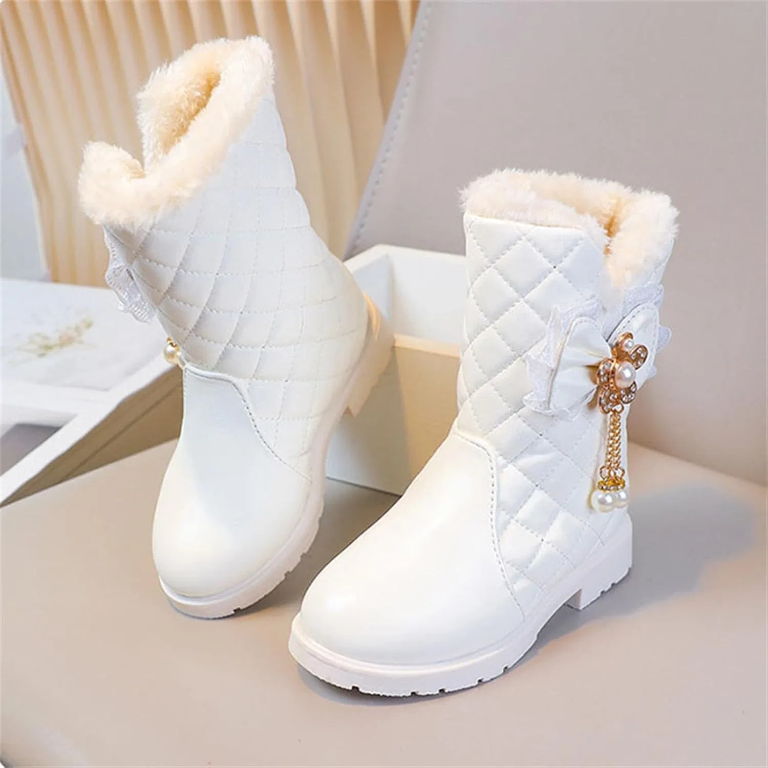 Детские сапоги для девочек с бантом SHOPESSA, White — фото 3