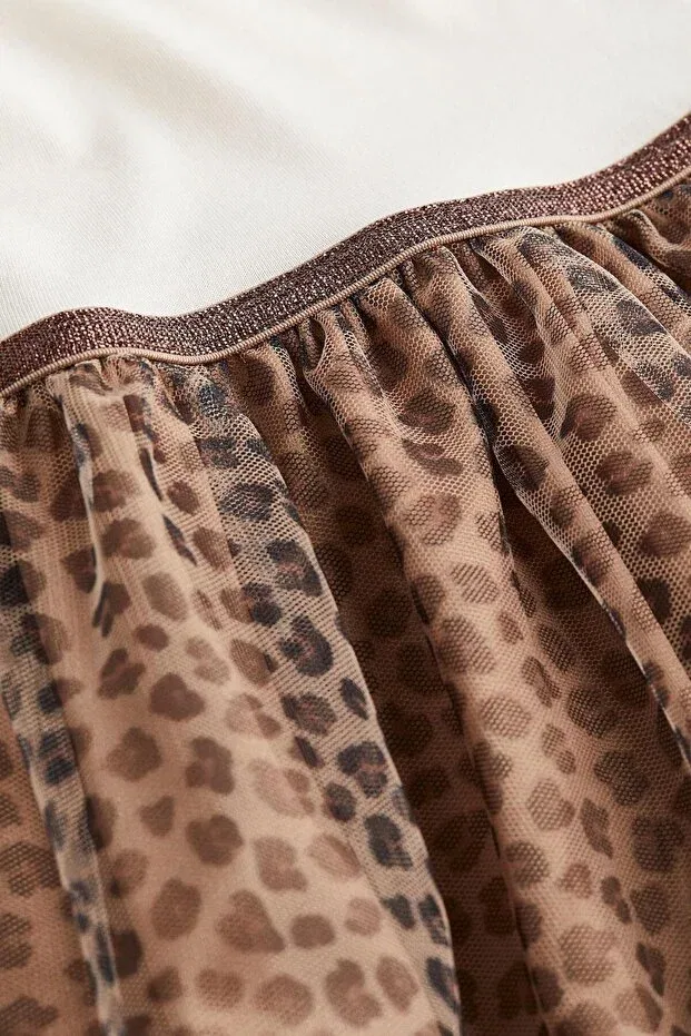 Детское платье для девочек с принтом Leopard Pattern Printed Tulle Short Sleeve Pink Hippo Kids, Open Leopard — фото 2