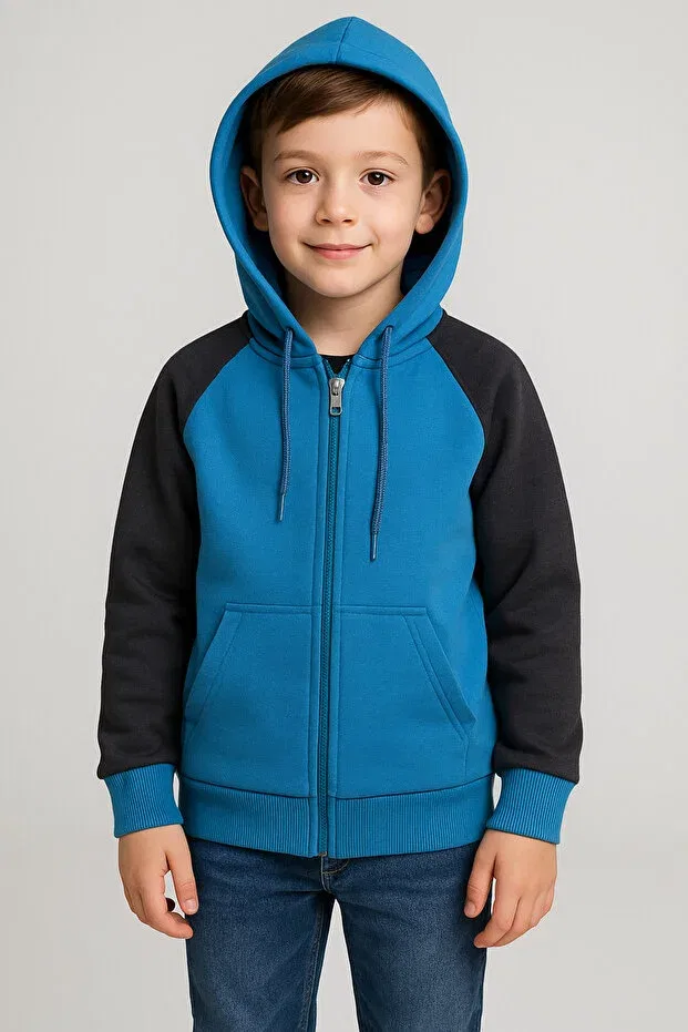 Детский кардиган с капюшоном на молнии Uğur Bebe, Blue Gray