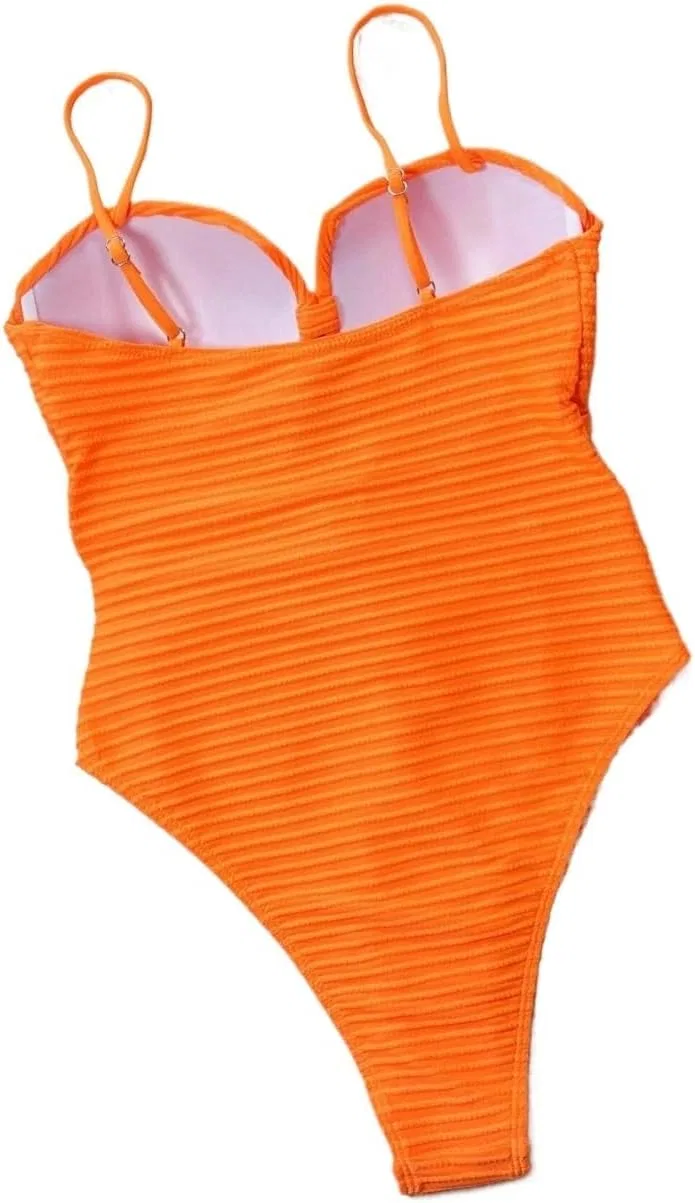 Женский цельный купальник с открытой спиной и вырезами, Push Up, Orange — фото 3