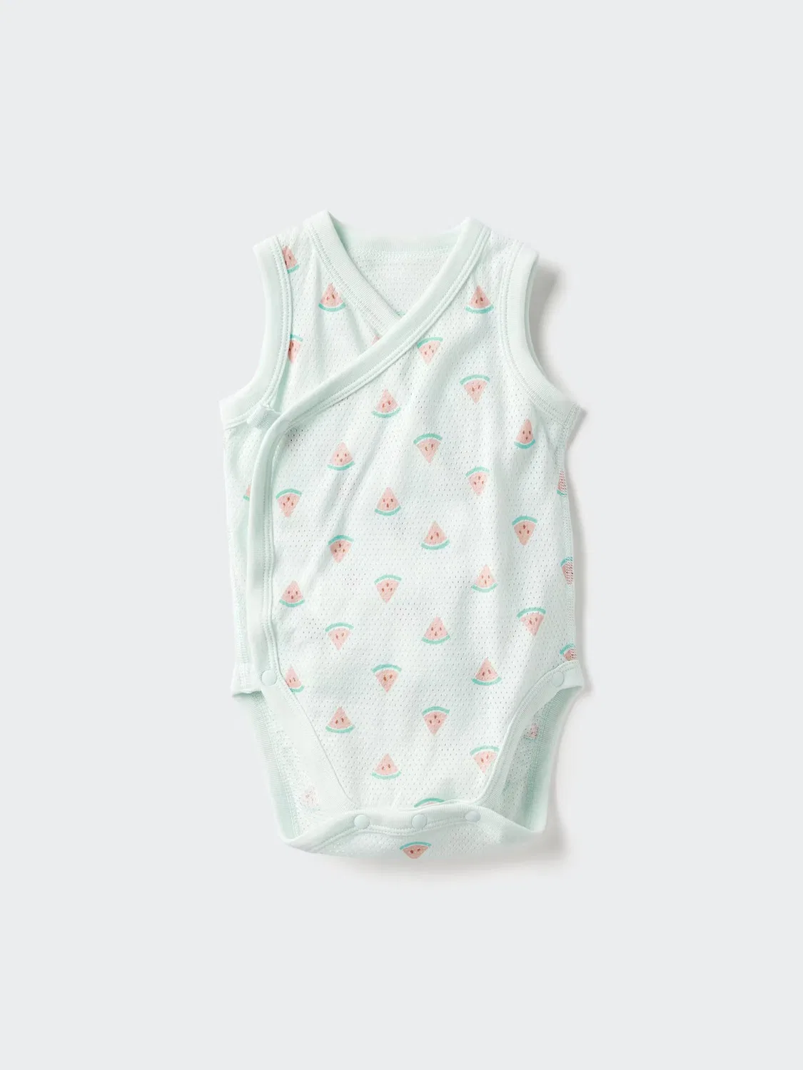 Боди Uniqlo, хлопковое, сетчатое, без рукавов, с застежкой спереди и принтом, зеленый