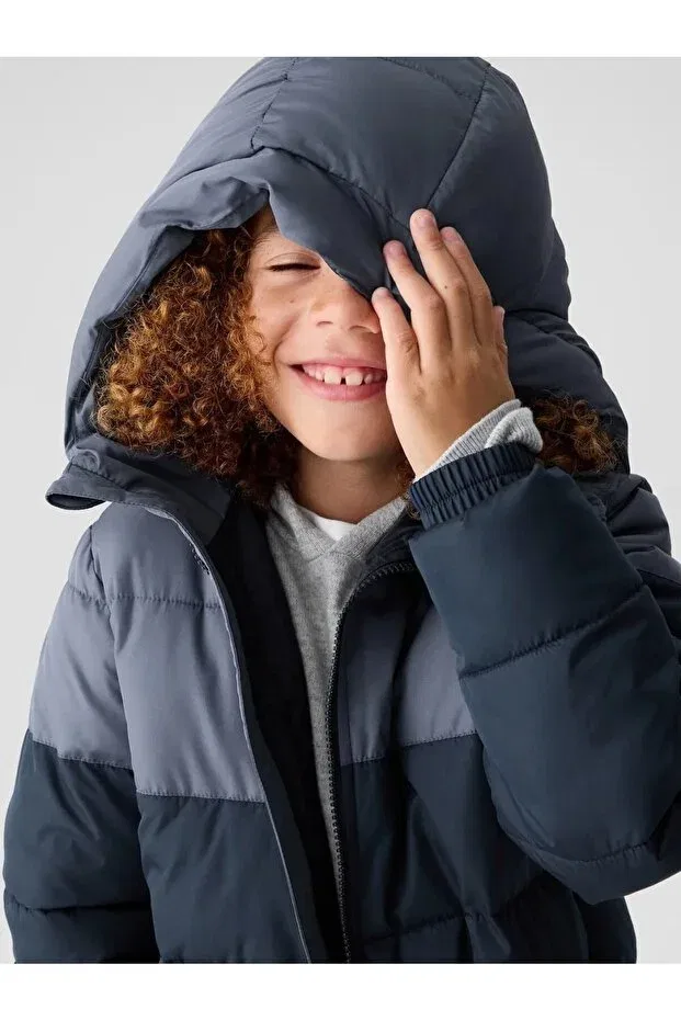 Детское зимнее пальто-пуховик для девочек с капюшоном V-Warmest puffer Gap, Navy Blue