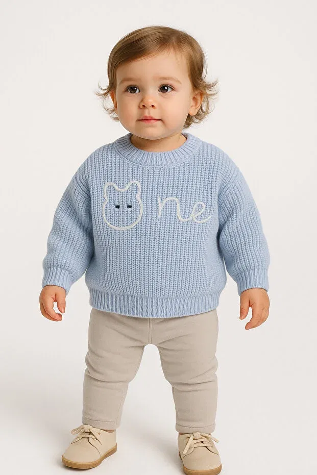 Детский кардиган для мальчиков с вышивкой Oversize Minora, Baby Blue