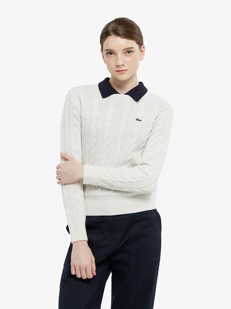 Свитер LACOSTE AF083E White с кабельным узором