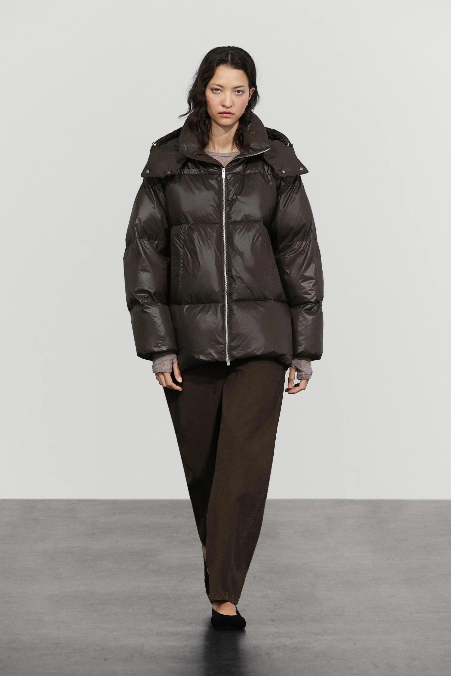 Пуховик Massimo Dutti With Mitten Detail, коричневый