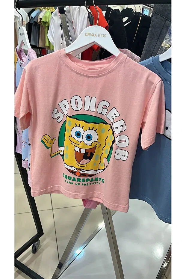 Детская футболка с принтом Spongebob Printed Kids T-shirt Kidscocuk, Pink — фото 3