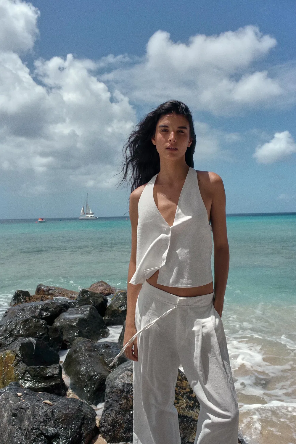Жилет на пуговицах из льна ZARA, Oyster-White