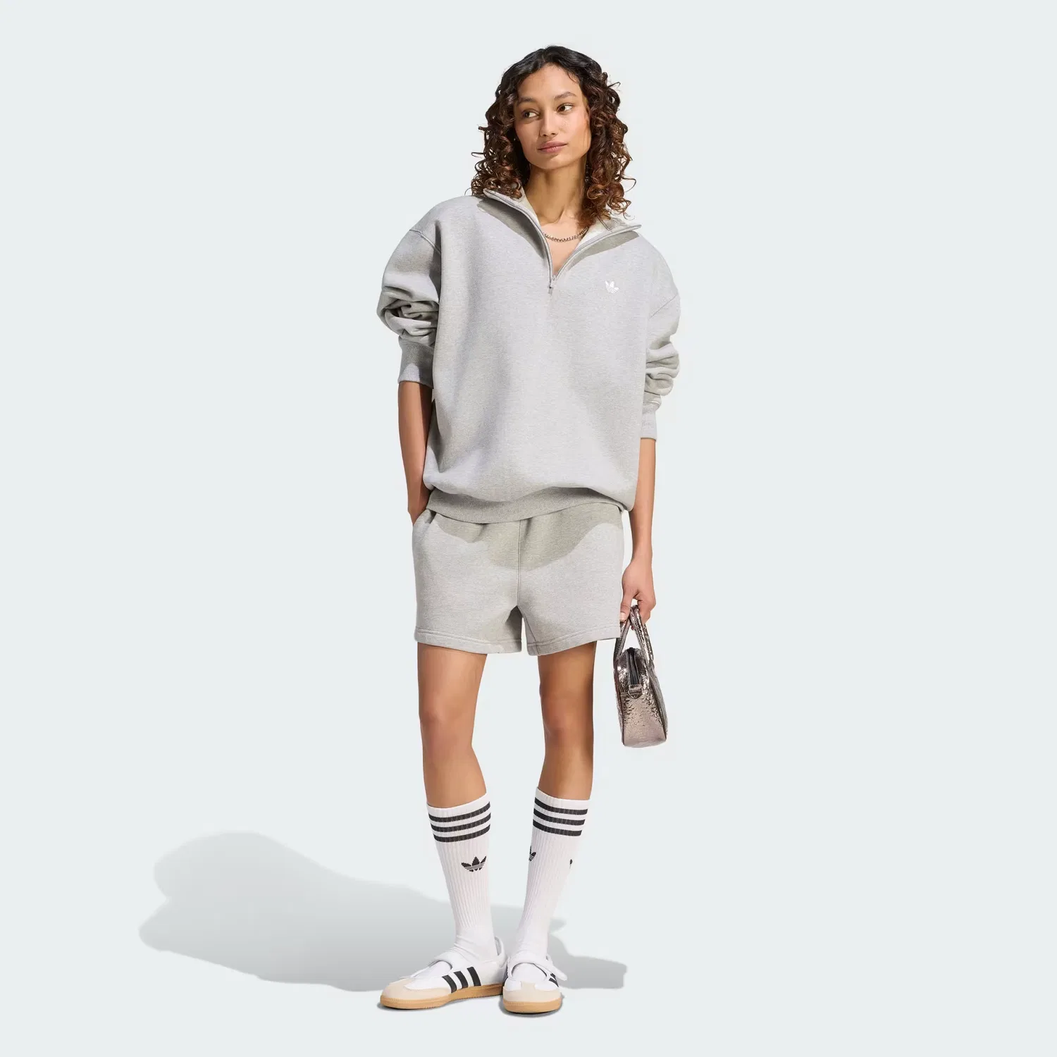 Женская толстовка на молнии с высоким воротом Essentials Fleece Half-Zip Adidas Originals, серый меланж — фото 3