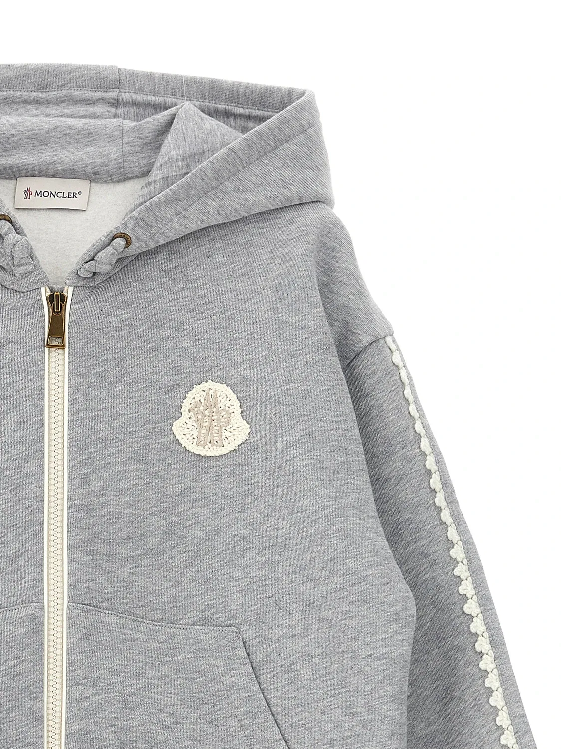 Худи с вязаными деталями крючком Moncler Enfant, серый — фото 3