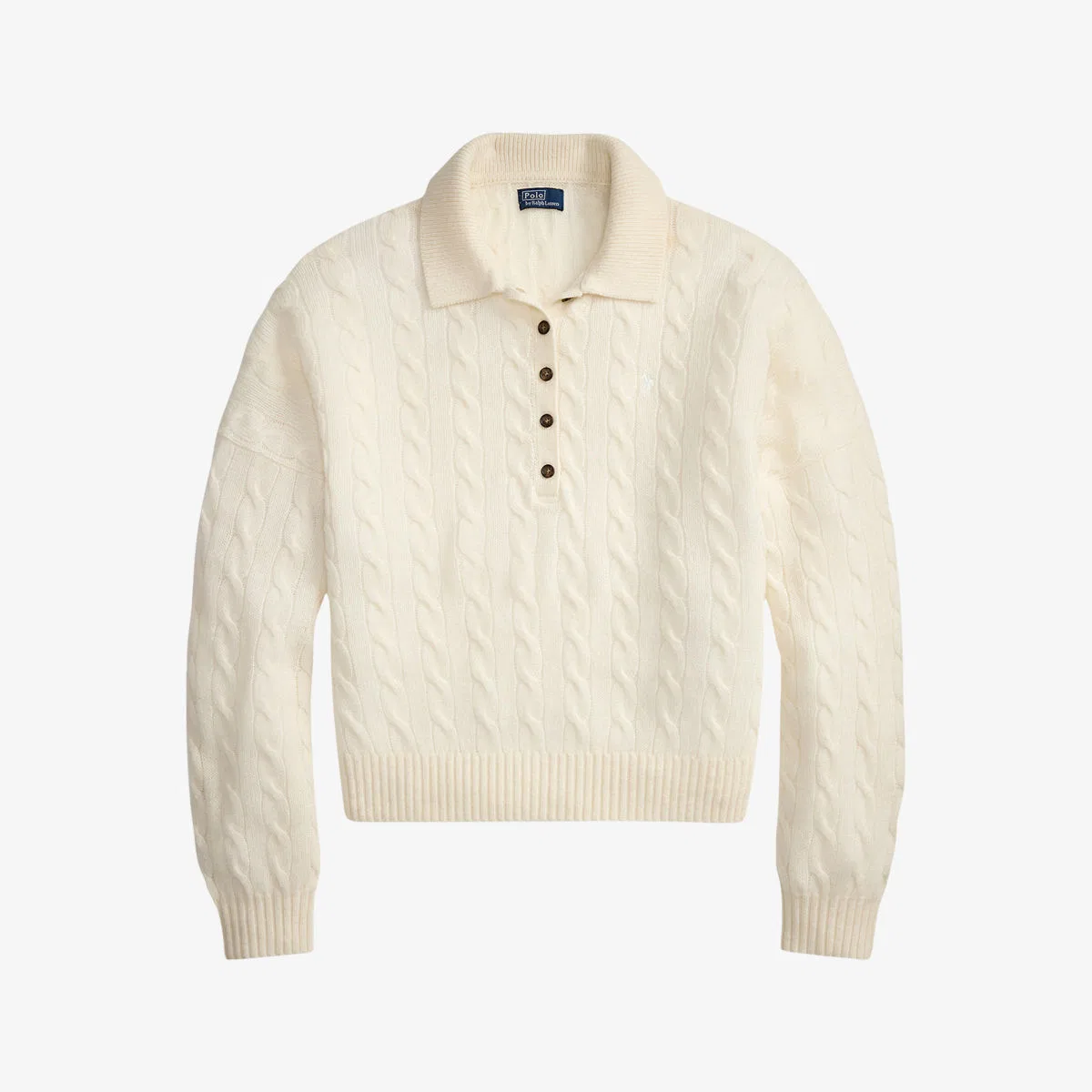 Свитер с длинными рукавами, связанный косами, из шерсти и кашемира Polo Ralph Lauren