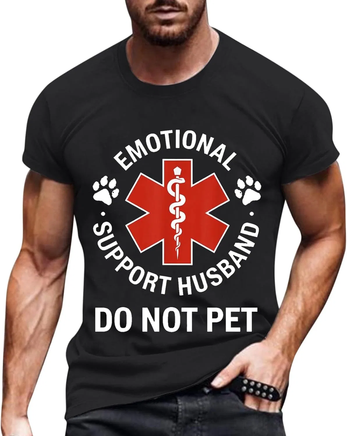 Мужская оверсайз футболка с принтом Do Not Pet Emotional Support Husband, Black