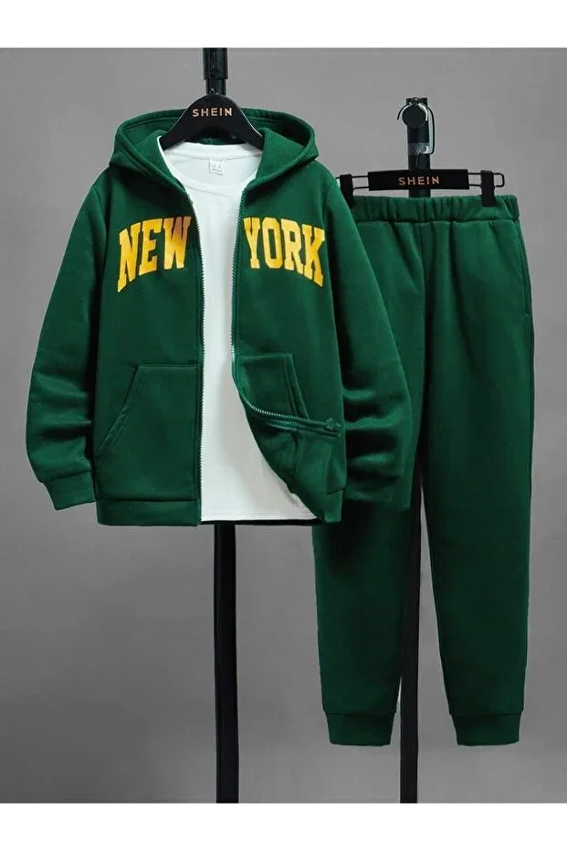 Детский спортивный костюм с принтом Kids New York Printed 3-Piece Set Keywest, Green Yellow