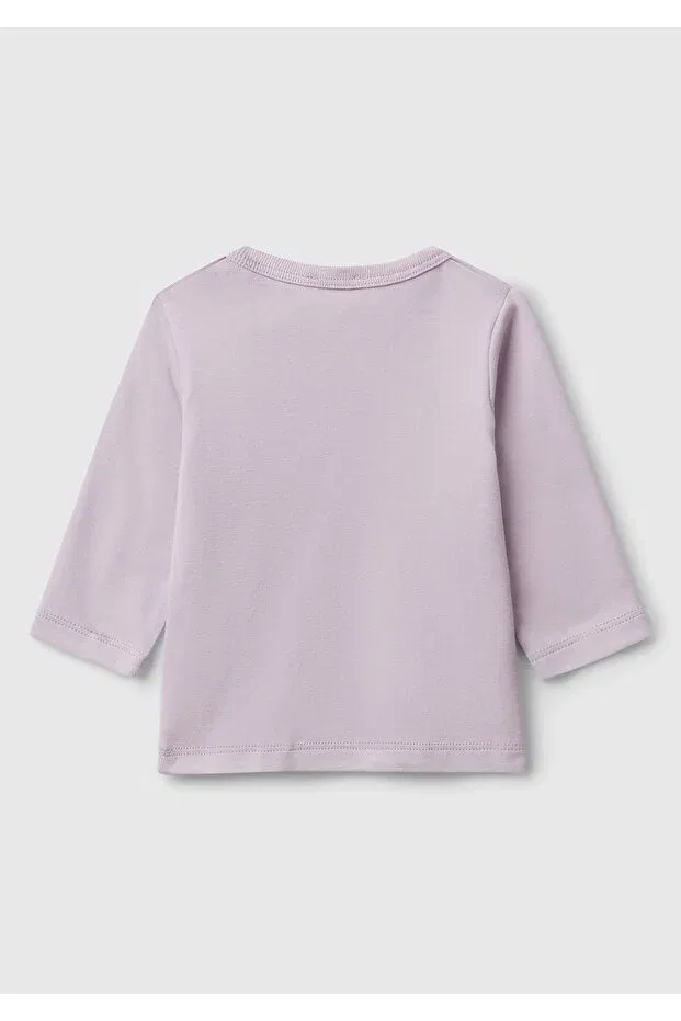Детский хлопковое лонгслив с принтом United Colors Of Benetton, Lilac — фото 2