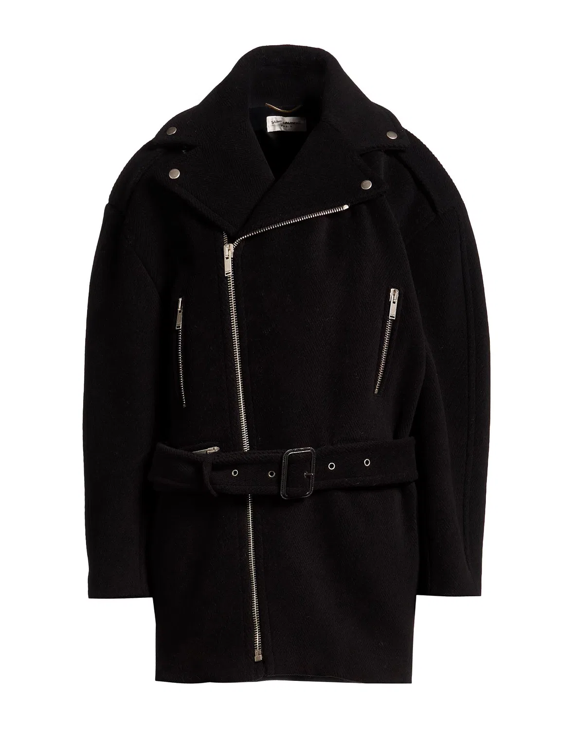 Женское пальто с поясом из шерсти Saint Laurent, черный