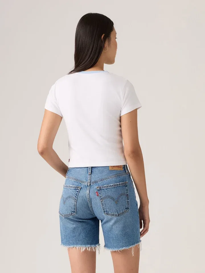 Женская облегающая хлопковая футболка Levi's, White/Light Blue — фото 2