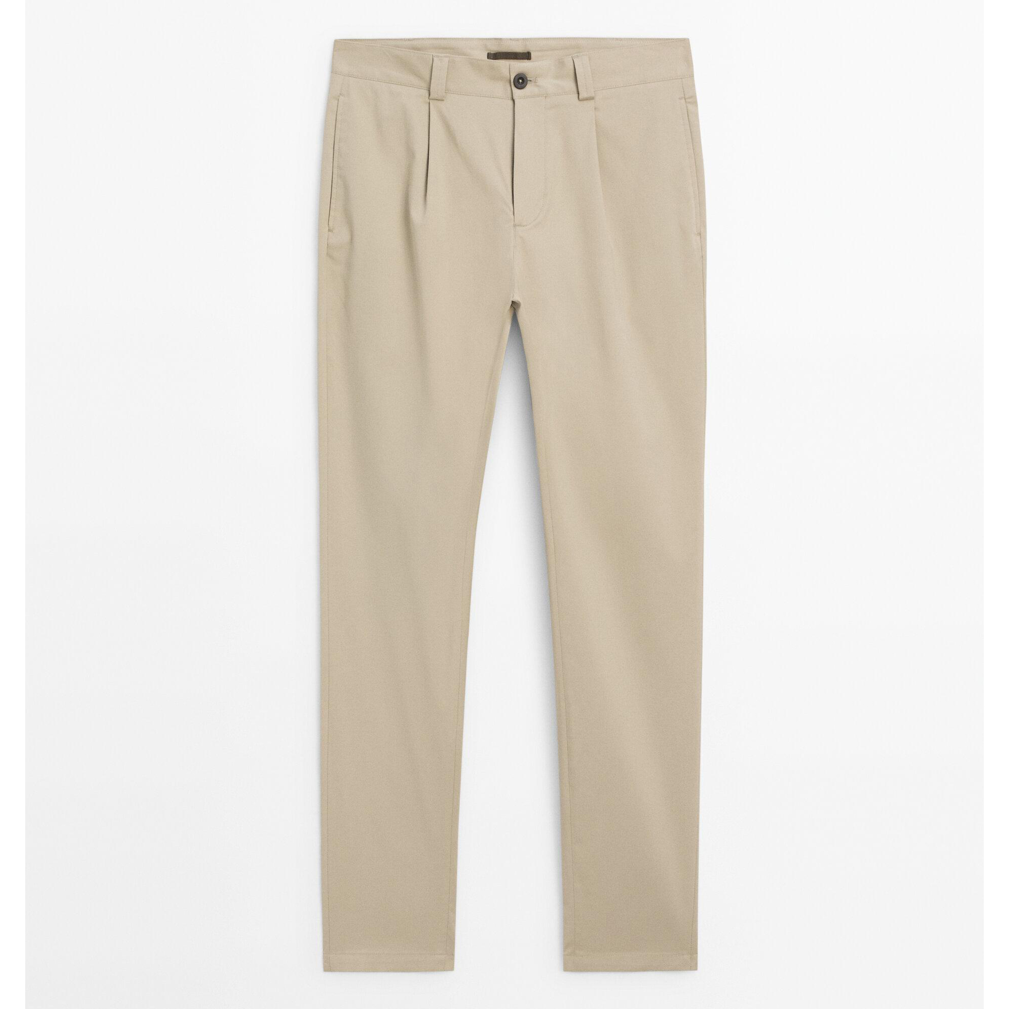 

Брюки из эластичного твила из смесового хлопка Massimo Dutti, бежевый