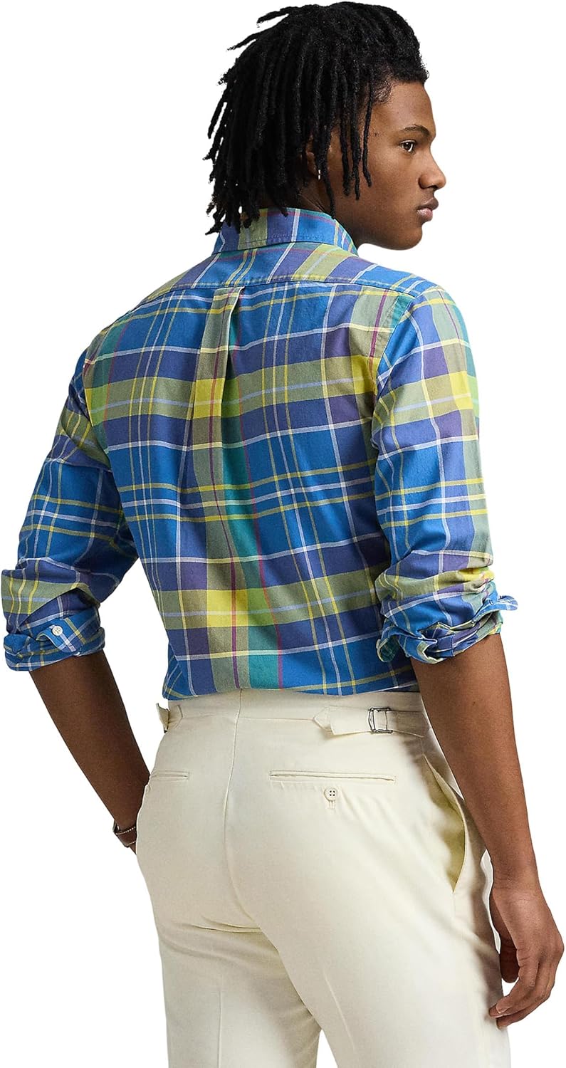 POLO RALPH LAUREN Мужская классическая оксфордская рубашка с длинным рукавом, Blue Yellow Multi — фото 2