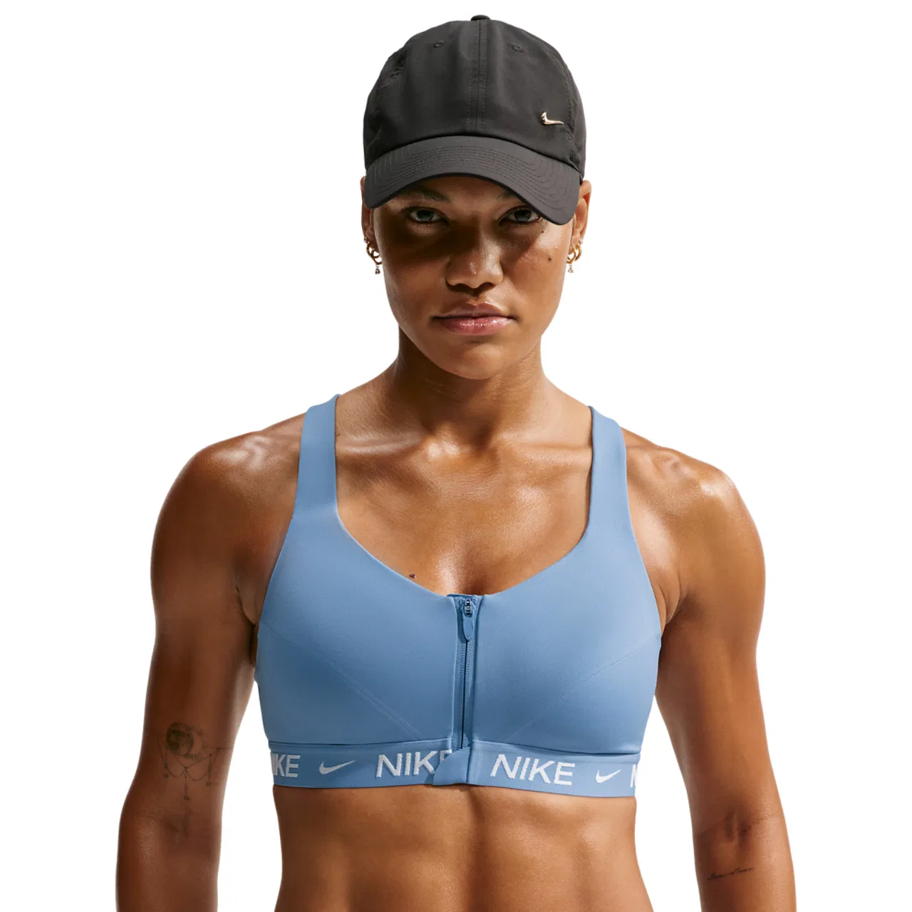 Женский спортивный бюстгальтер с высокой поддержкой Nike Indy High Support Zip Bra, Work Blue/White