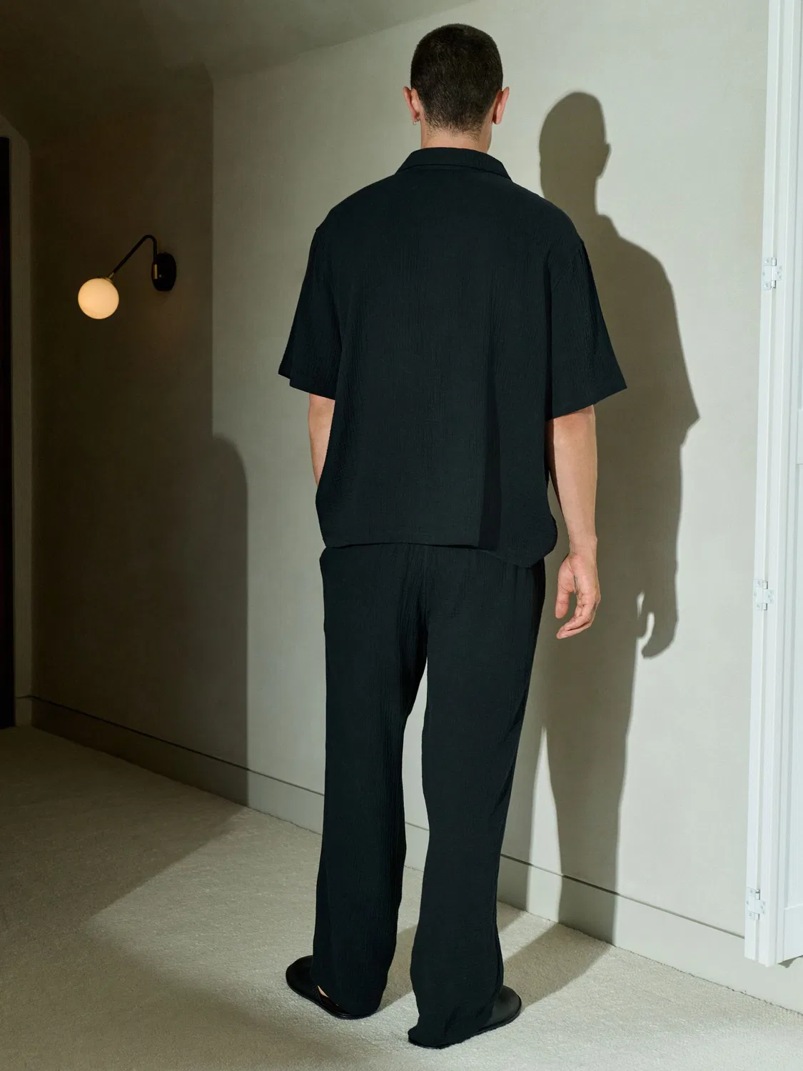 Пижама, из марли, Black Cheesecloth Shirt and Bottoms Set Next, черный — фото 2