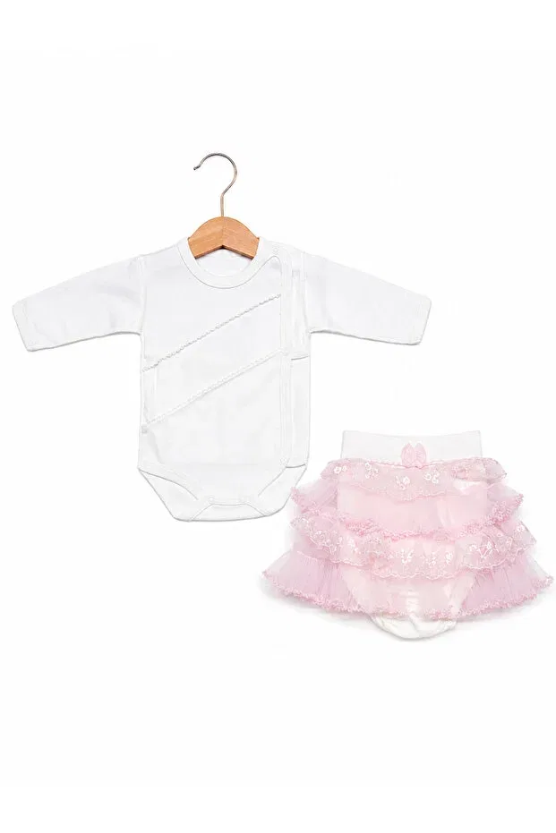Детский комплект боди и юбки для девочек хлопковый Basics Kardeşler Bebe, Ecru