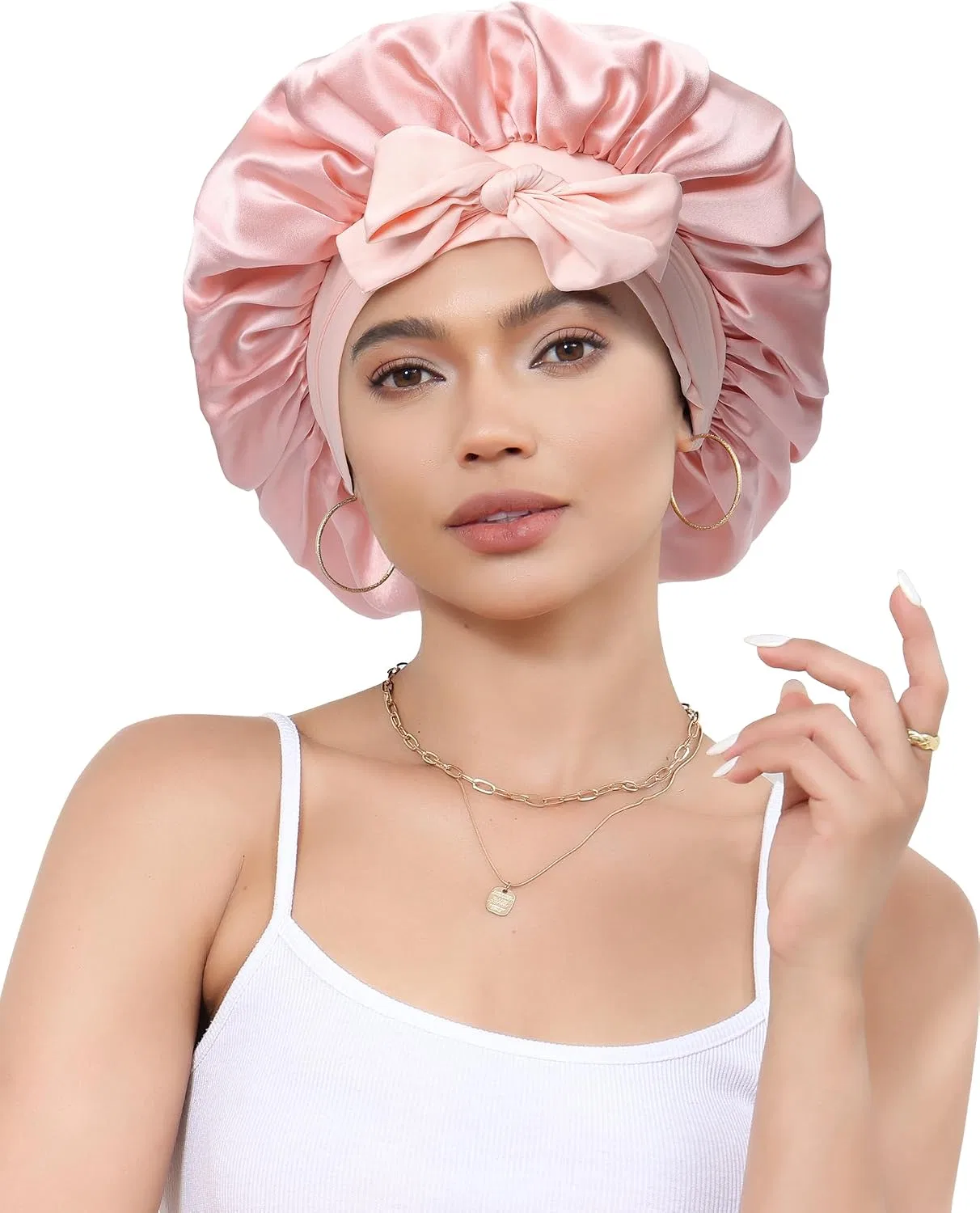 Шапочка для душа Silk, CHLINS, 2 слоя, Pink and Cream