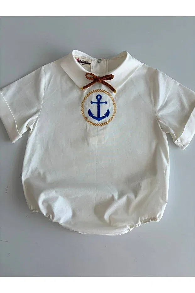 Детская рубашка для мальчиков хлопковая Anchor Embroidered Il Mio Bambino, Ecru