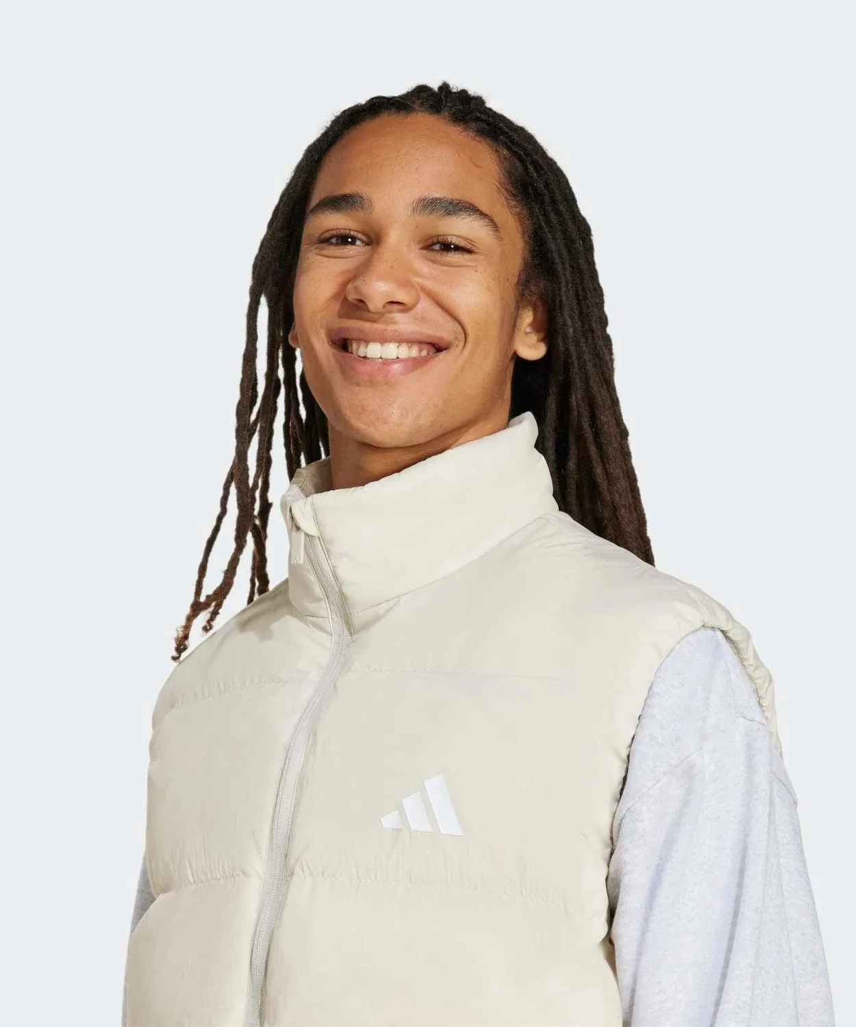 Мужской пуховый жилет с наполнителем Climawarm, модель Essentials Climawarm Three Stripes Puffer Down Vest, Adidas, White — фото 3