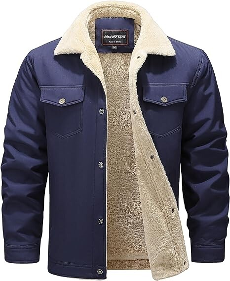 

Куртка HOW'ON Men's Casual Sherpa Fleece Lined With Fur Collar, темно-синий