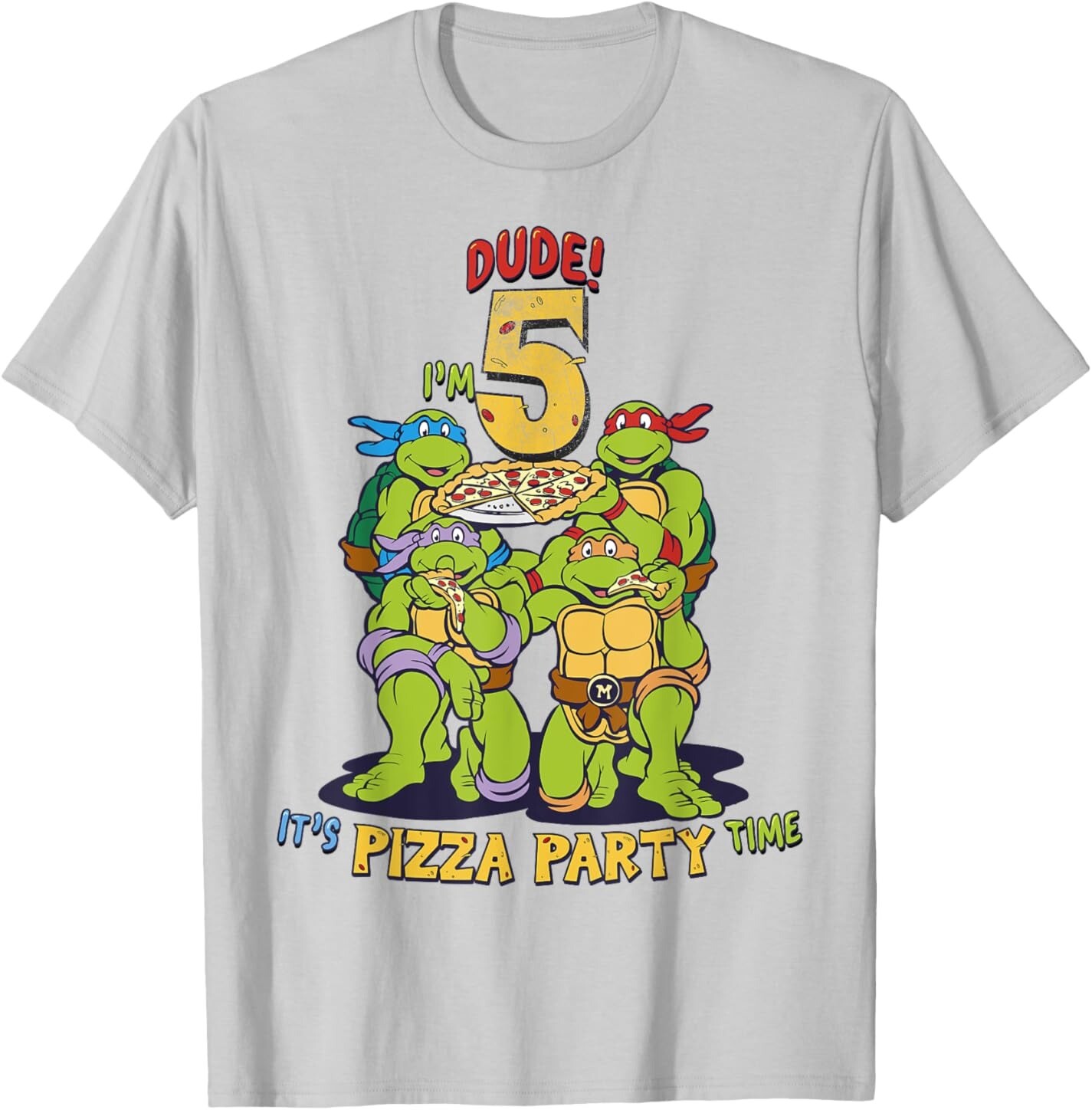 

Мужская футболка Teenage Mutant Ninja Turtles I'm 5 Dude Pizza Birthday Party, серебристо-серый