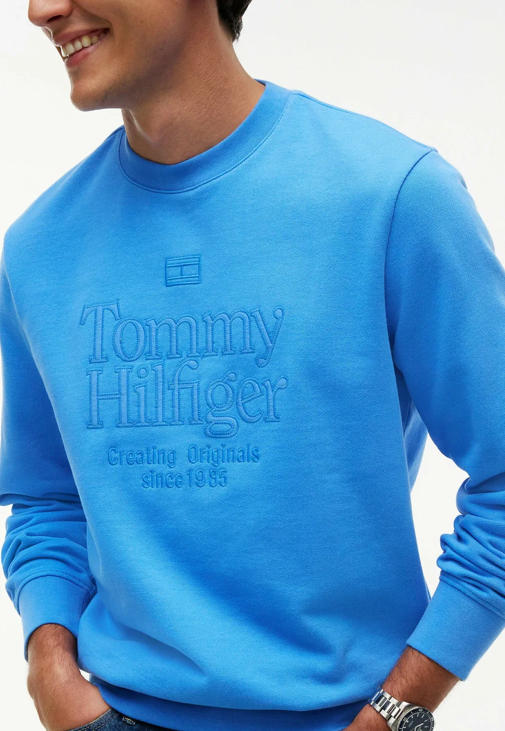 Свободная толстовка с вышивкой логотипа в тон ткани - толстовка Tommy Hilfiger, Blue Spell — фото 4