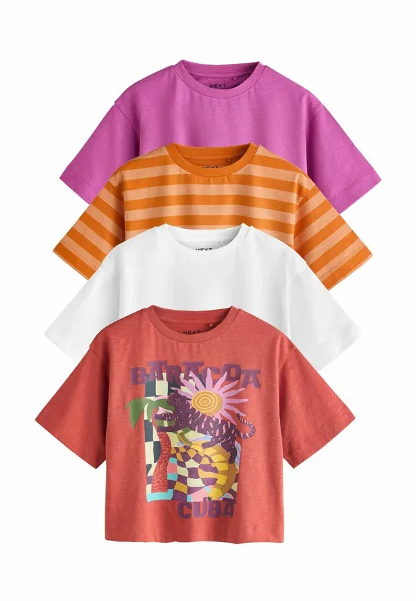 Футболка с принтом, Animals, Regular fit - graphic t-shirts 4 pack, Next, Purple, Orange, оранжевый/фиолетовый