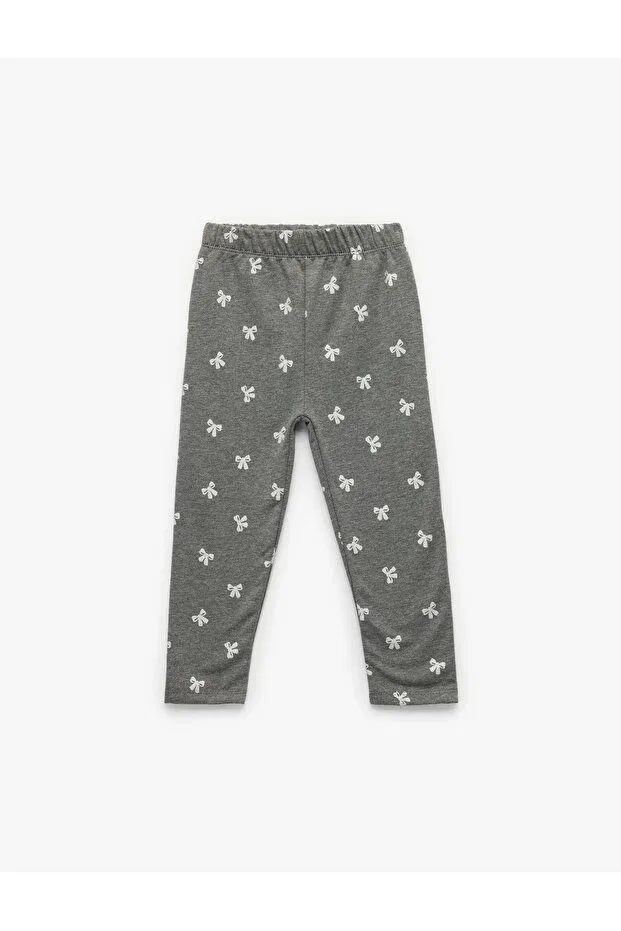 Детские леггинсы для девочек с принтом Raised Waist Elastic Waist Bow Patterned Leggings Koton, Anthracite Patterned