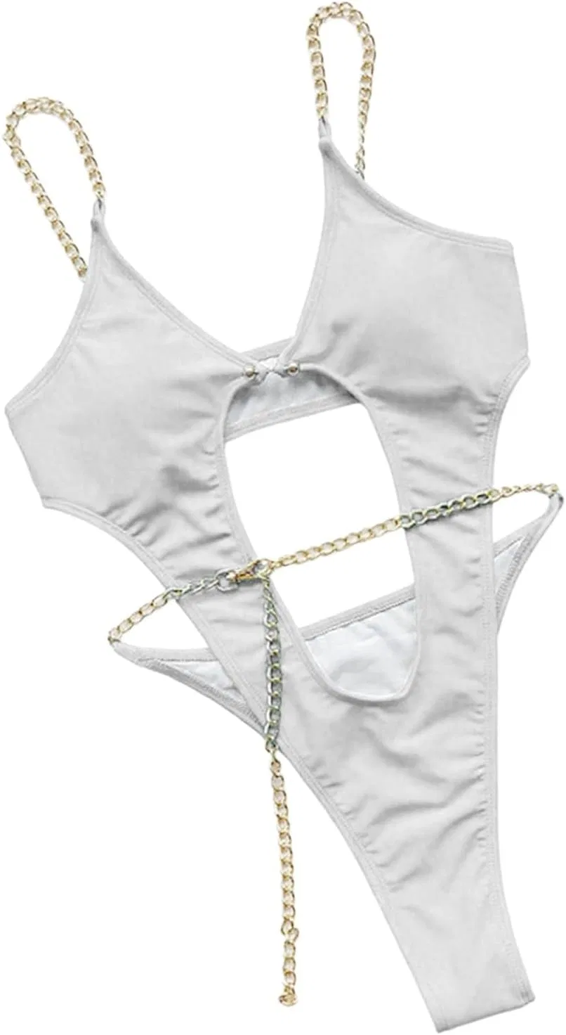 Женский цельный купальник с вырезами Cut Out One Piece Swimsuit, White — фото 4