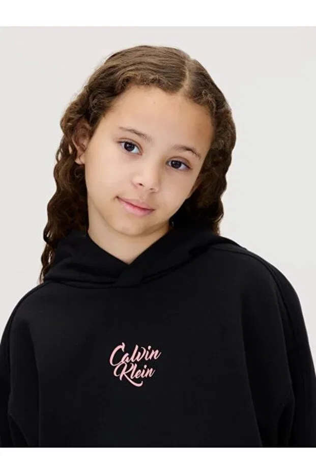Детское худи для девочек хлопковое Calvin Klein, Black — фото 4